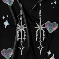 STAR Compass Earrings Jewelry Starlight North Star Drop Mismatched Celestial Earrings Y2K Grunge Goth Gothic Jewelry