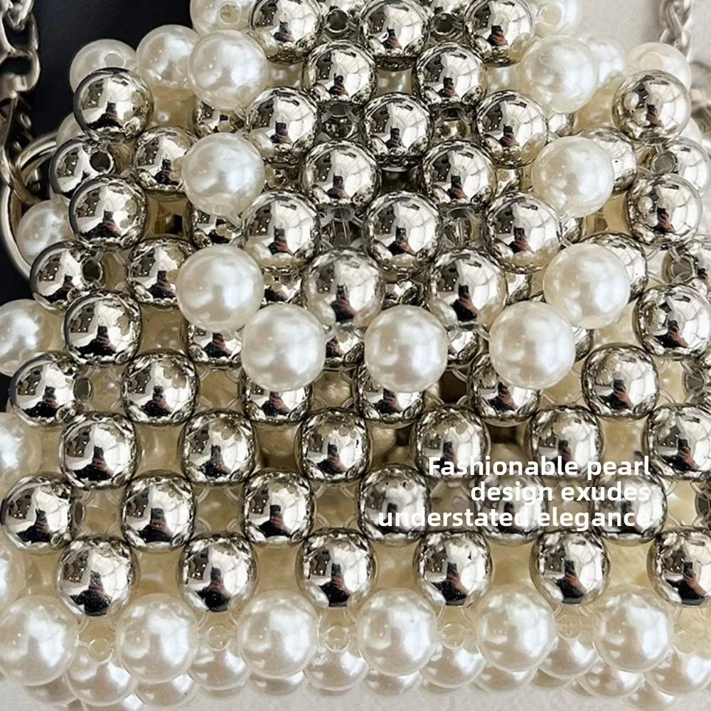 Tas Selempang Kompak Berhias Mutiara Desain Rantai Tali Bahu Bergaya Tas Bahu Bergesper Tas Tangan Serbaguna