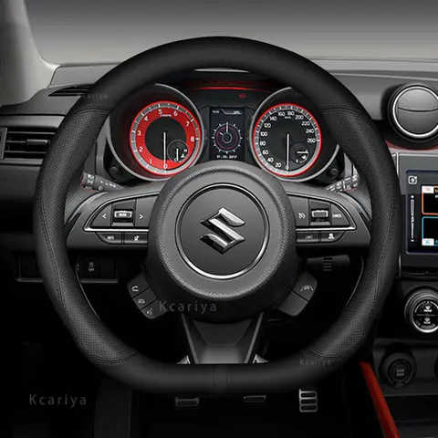 For Suzuki Steering Wheel Cover Leather Carbon Fiber Fit Dzire Celerio Ciaz Baleno Solio Splash SX4 Vitara Wagon R Alto JIMNY 10 best sales suzuki jimny steering wheel cover - №7