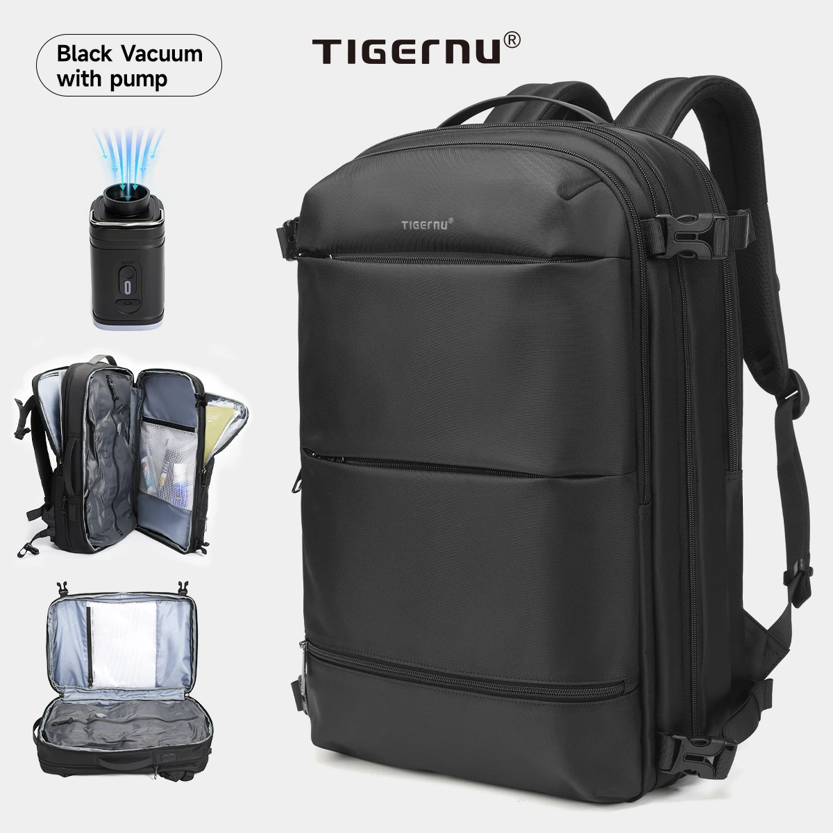 Tigernu Vacuümcompressie-rugzakken Heren Reisrugzak Uitbreidbare USB-tas Grote capaciteit 17 laptoptassen voor schoo-cabinezakken