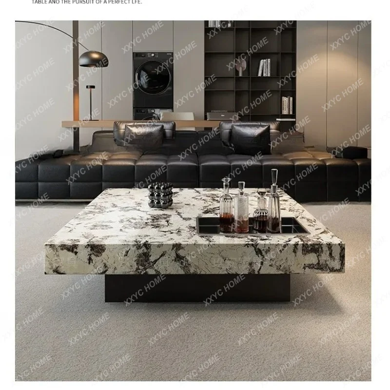 XXNatural luxury stone snow mountain orchid coffee table  minimalist living room household square coffee table