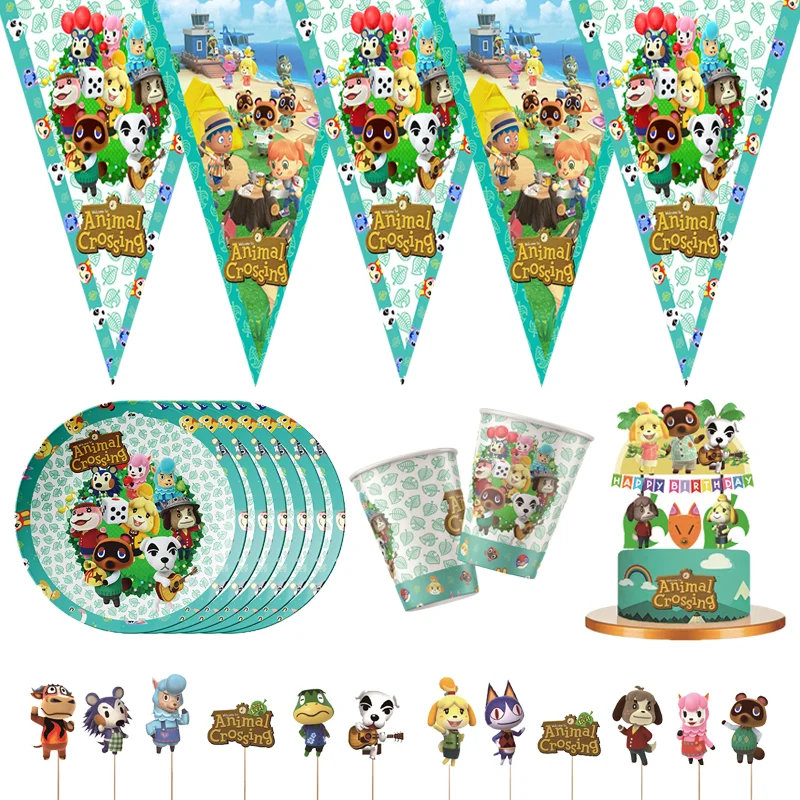 Disney ANIMAL CROSSING Theme Birthday Party Supplies Cup Plate Kids Boy Girl Birthday Party Decoration Disposable Tableware Set