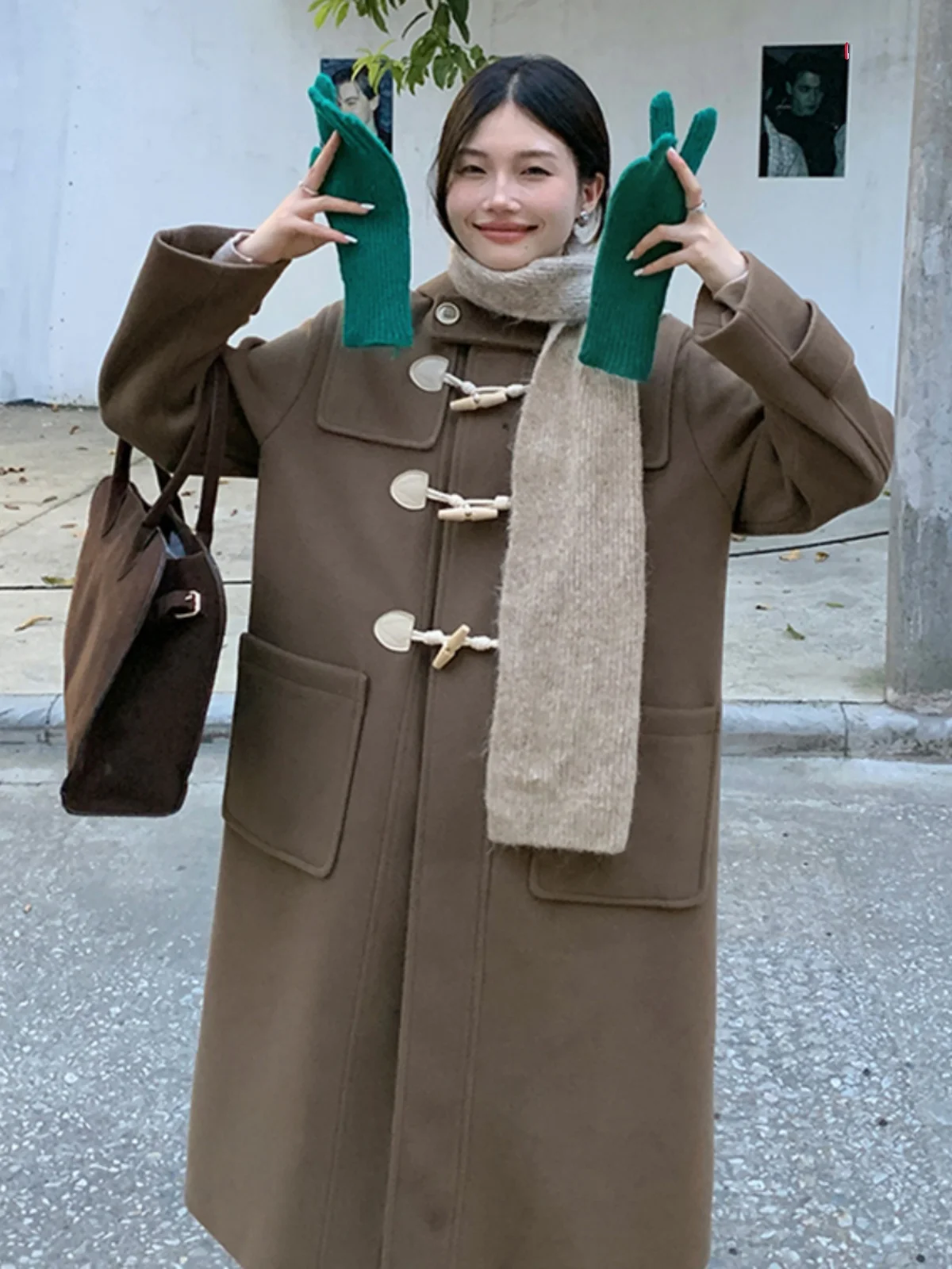 

Пальто Masalady Studio College Sle с капюшоном, шерстяное, средней длины, на пуговицах, женская модная верхняя одежда в корейском стиле, прямого кроя