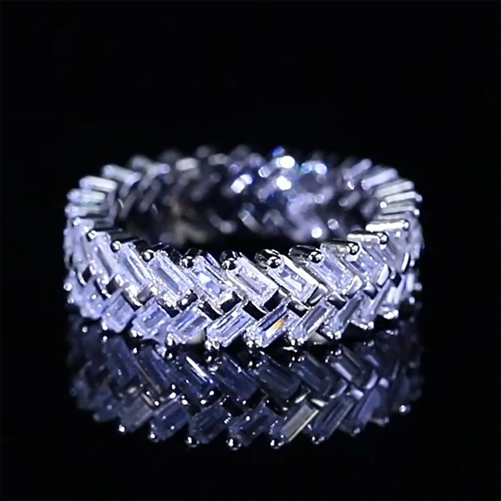 Serenity 2 Row Emerald D Color Moissanite Rings Women Gift Solid s925 Silver Sparkling Square Lab Diamond Wedding Rings Jewelry