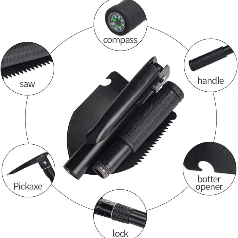 مجرفة تخييم عسكرية صغيرة قابلة للطي، فأس صغير الحجم مع حقيبة حمل للبستنة والطرق الوعرة والصيد وحالات السيارات في حالات الطوارئ