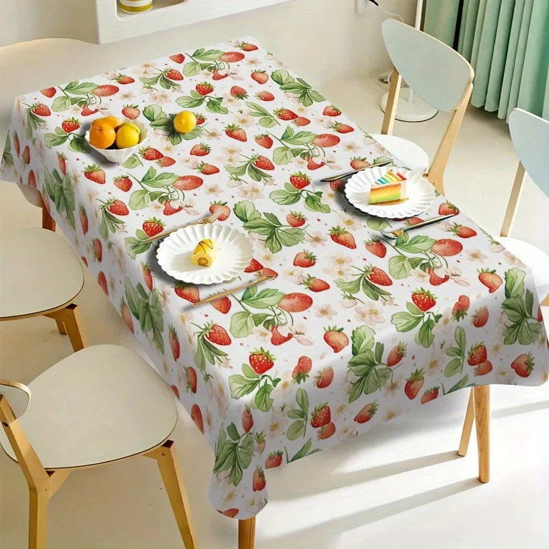 Fresh strawberry and floral pattern tablecloth. Suitable for family kitchens, dining rooms, party events and holidays.