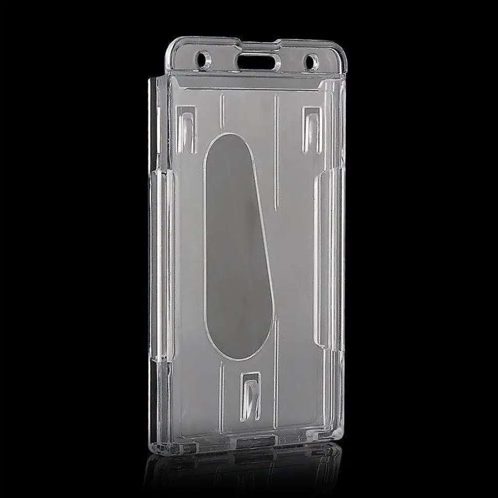 Clear Vertical Hard Plastic Badge Holder Double Card ID Transparent 10x6cm Credit Card Holder