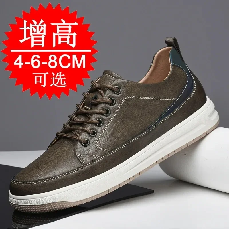 Men 6cm 8cm Invisible Height Increase White Sneakers Cortex Heightening Casual Shoes PU Leather Elevator Shoes