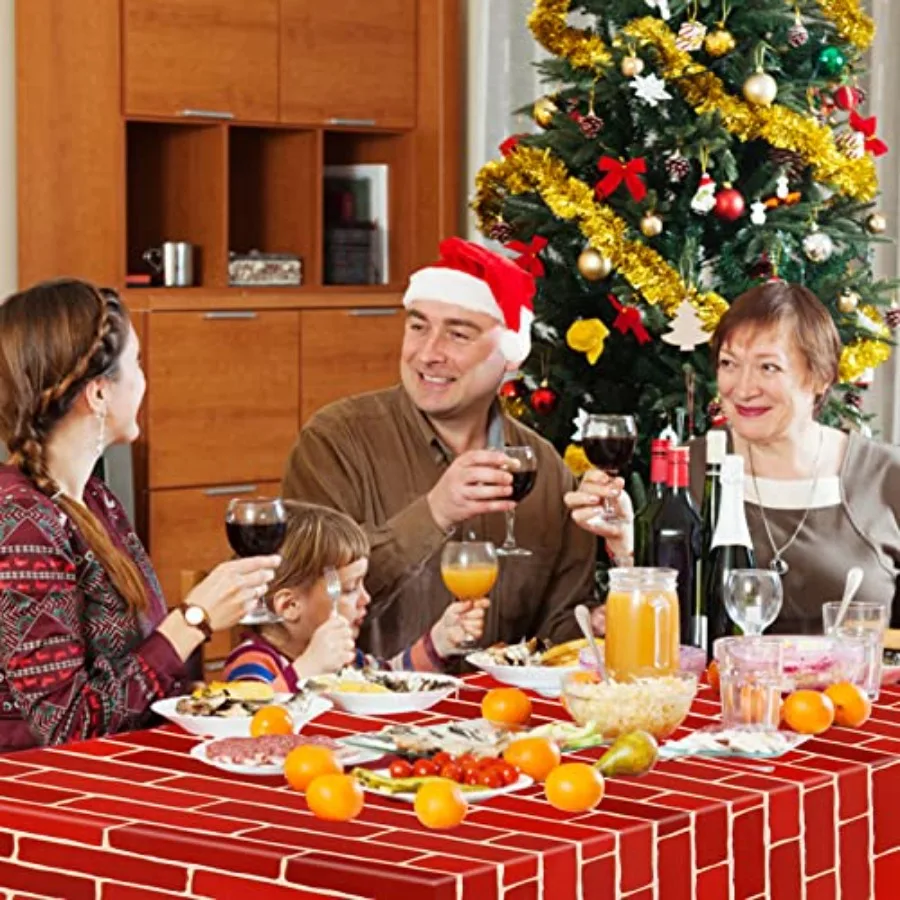 3pcs 4.26 x 9 feet Red Brick Tablecloth Stone Wall Backdrop for Party Decorations Plastic Rectangular Table Cove Realistic Phot