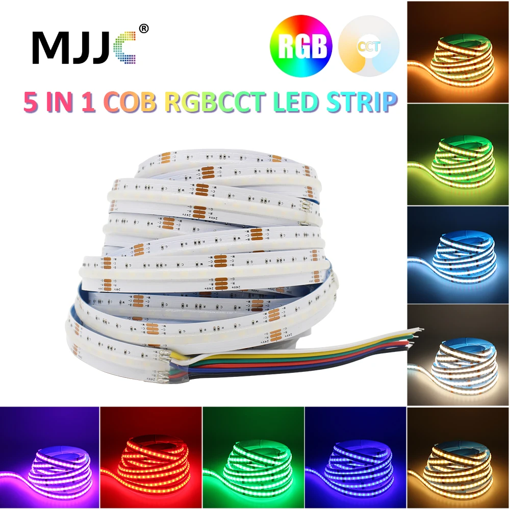 

5M COB RGBCCT LED Strip Light DC 24V 5 in 1 RGBCW Dimmable LED RGB WW CW Tape Lamp 840LEDs High Density Flexible FOB Linear