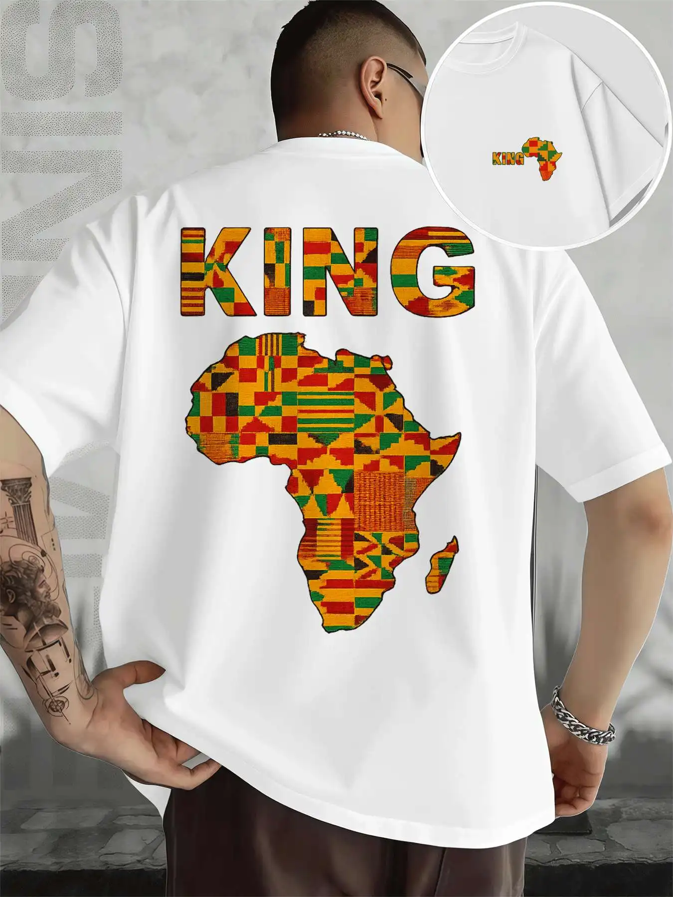 

Мужская футболка African King Kente Map, мужская модная повседневная футболка с двусторонним принтом и круглым вырезом, 220 г/м2, из чистого хлопка