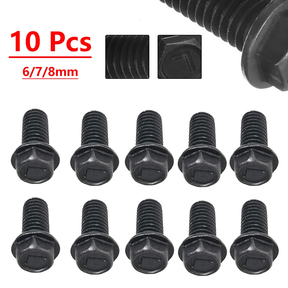 10pcs Saw Blade Bolt Black Carbon Steel M8 M7 M6 Left Hand Thread Hex Flange For Cutting Machine High Strength Hardness Tools