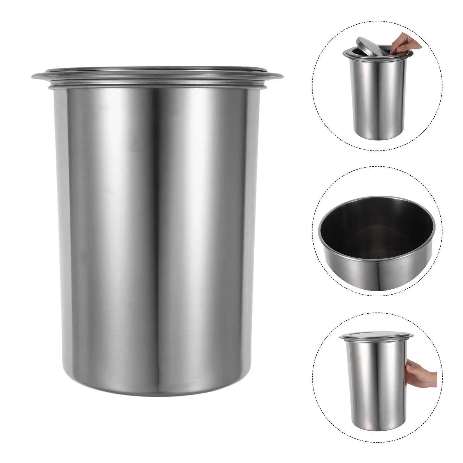 1Set Countertop Built-in Trash Bin Stainless Steel Swing Lid Kitchen Garbage Can Embedded Design Silent Flip for Home Hotel