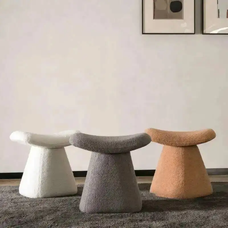 

Ottomans Nordic Solid Wood Bedroom Stools Dressing Home Living Room Furniture Designer Lamb Velvet Shoe Changing Stool
