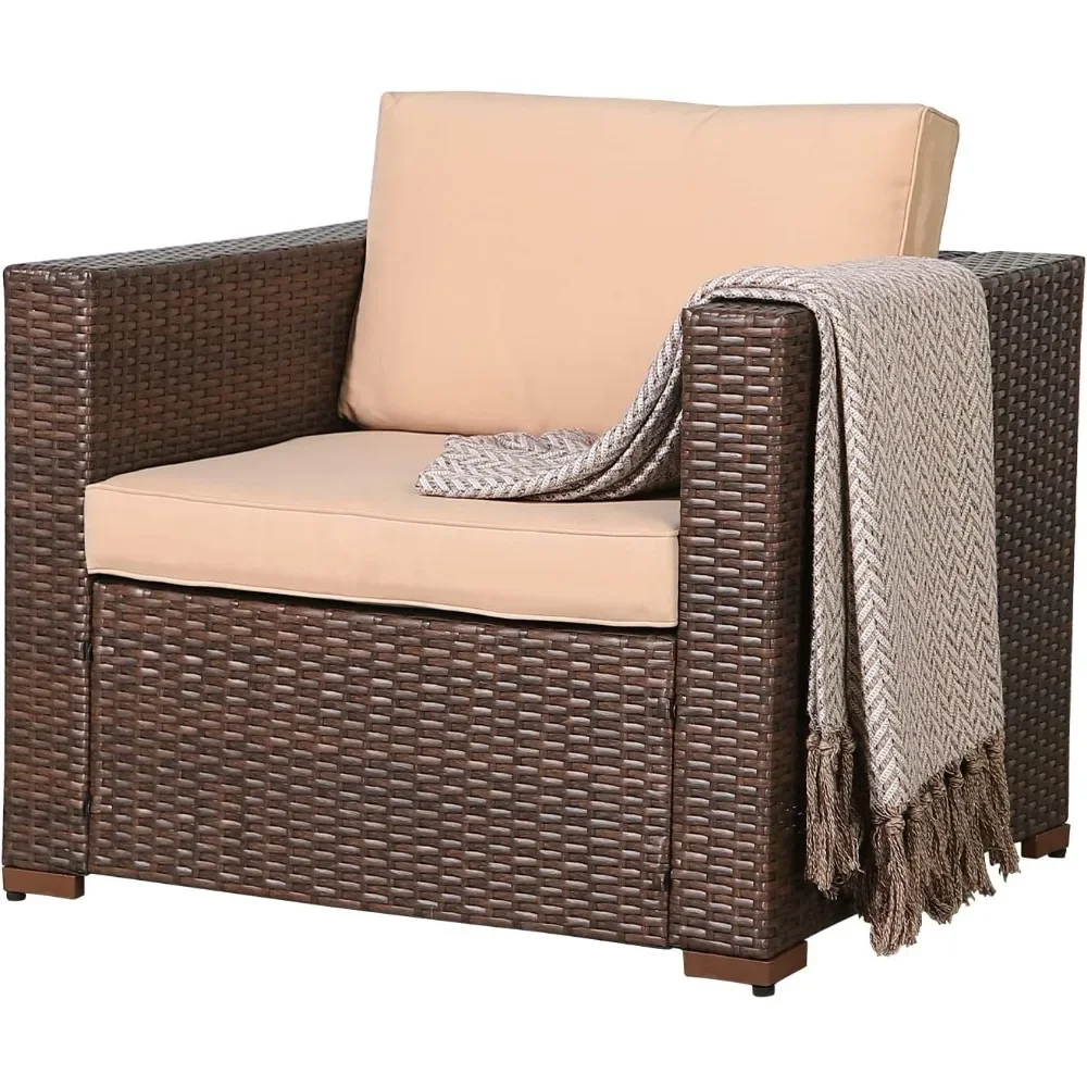 

Patio Single Sofa, Outdoor Armchair, All-Weather Brown PE Wicker Rattan Sectional Sofa, Additional Chair for Furniture Set