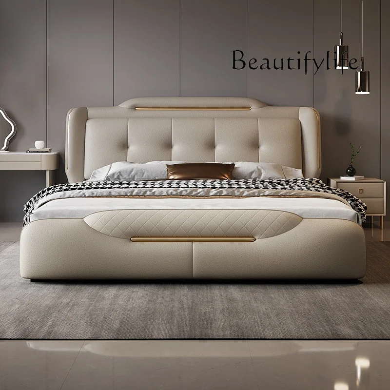 Leather bed master bedroom high-end atmosphere 2m x 2m 2 double bed modern light luxury high-end box storage  soft bed