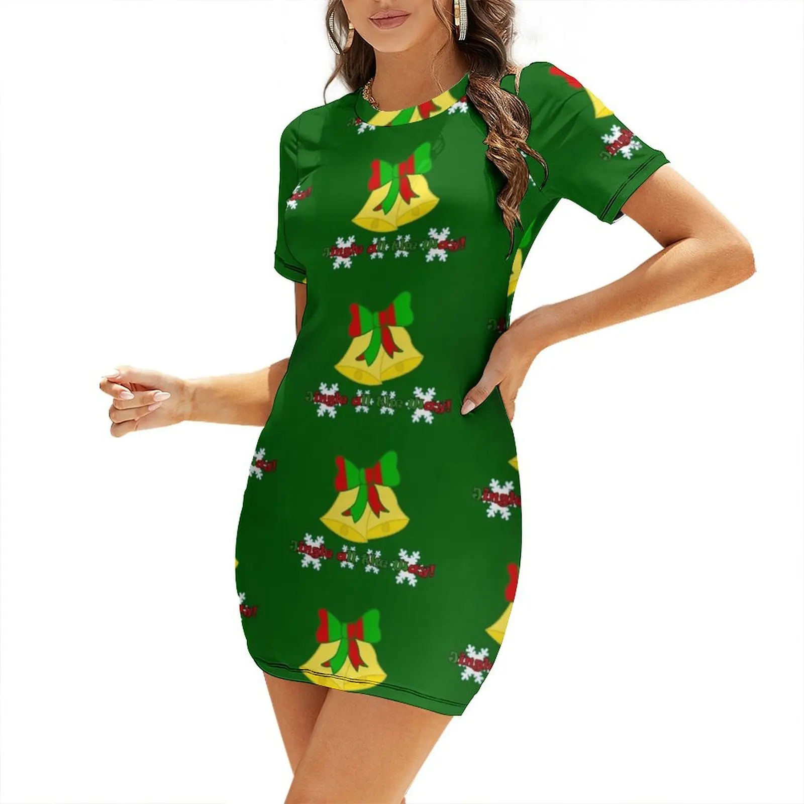 

Christmas Bells Short Sleeved Dress women's evening dresses Womens dresses beach dress dress for women