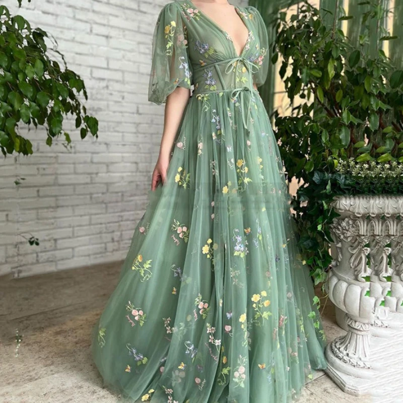 

Long Dress Women Ball Gown Dresses Wedding Floral Puff Sleeve Vestidos Y2k Streetwear High Waist Evening Elegant Party Night