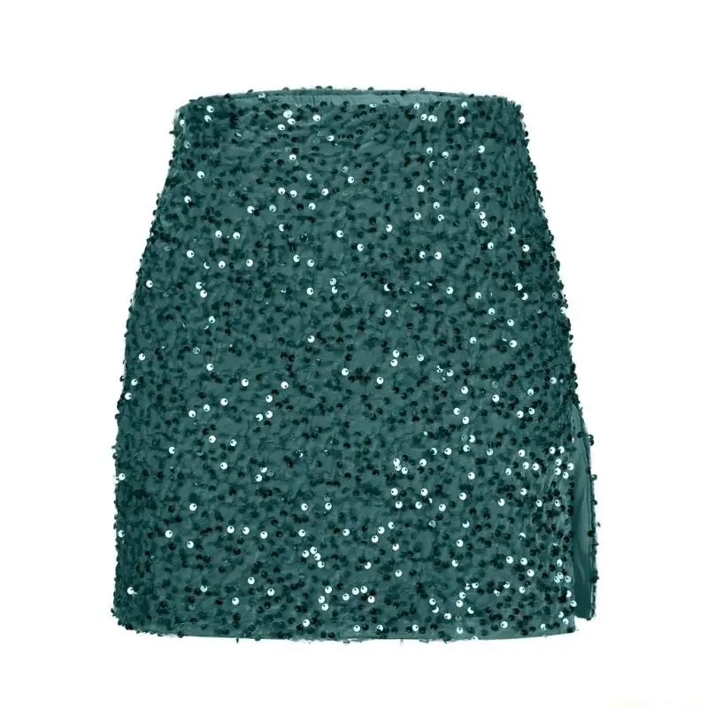 31BF Women's Sequin Skirt High Waist Bodycon Split Mini Skirts Night Out Party
