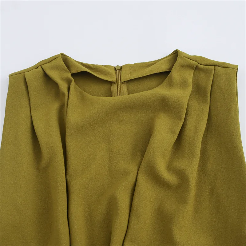 女性用ノースリーブミディドレス,単色,ラウンドネック,バックジッパー,透かし彫り,折りたたみ式デザイン,パーティー,婦人服,夏のファッション,2022