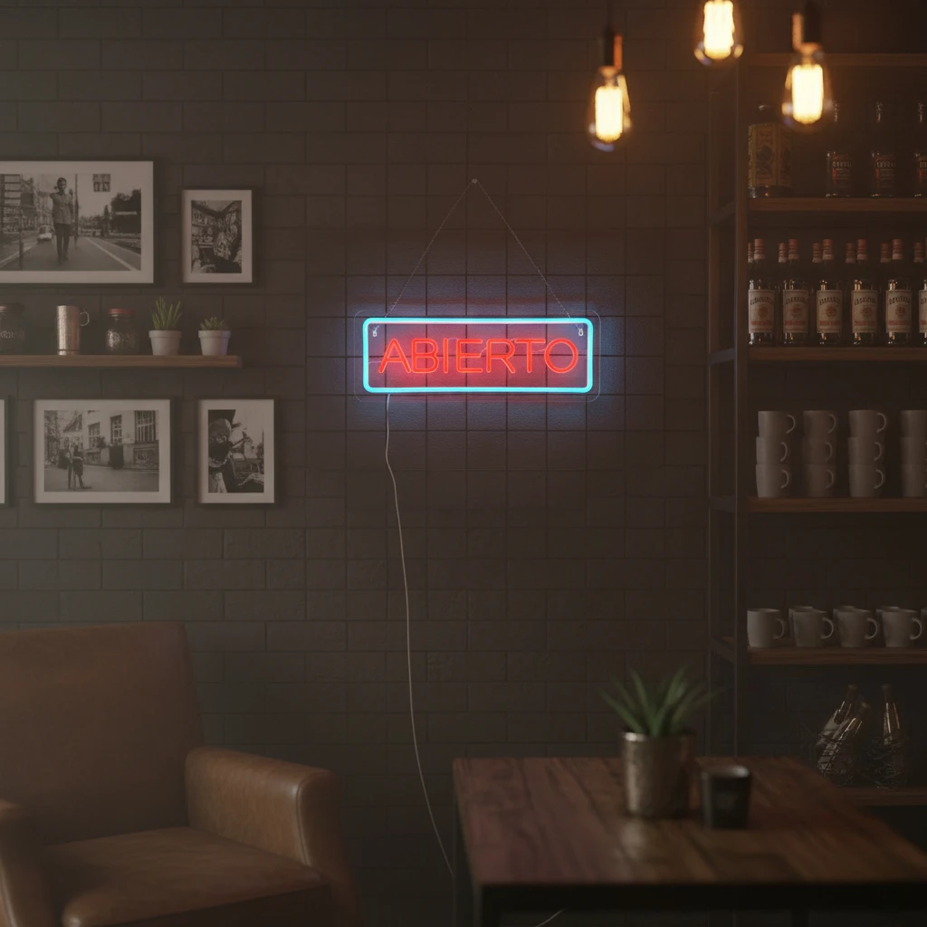 علامة Abierto Neon، علامات LED مفتوحة إسبانية للأعمال لمختلف المتاجر، مناسبة للتعليق على نافذة جدار المتجر كديكور الغرفة