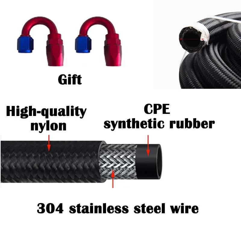 Oil Gas Cooler Air Line Car Fuel Hose  Line Pipe Tube Nylon Stainless Steel Braided Inside CPE Rubber AN4 -AN20