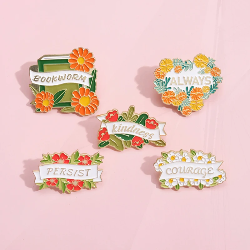 Kind Encouragement Always Book World Metal Badge Punk Lapel Pins Jewelry Accessories Gift Creative Flower Book Enamel Pin