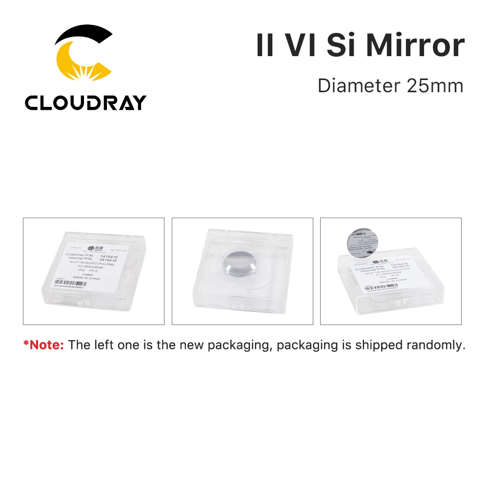 Cloudray-Original Si Dia Espelho, 500W, II-VI LPMS Revestimento para Gravação a Laser CO2, Máquina de corte, CO2, Refiectivity 25mm, 99,8%, 10.6um