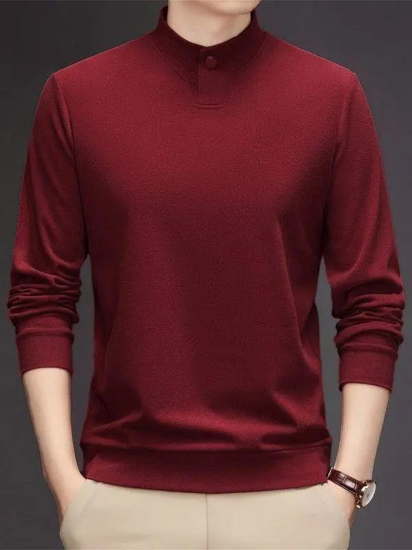 

New Year Red Winter Men's Zipper Stand Collar Thermal Long Sve Sweatirt Base Layer irt Comfortable Medium Thin