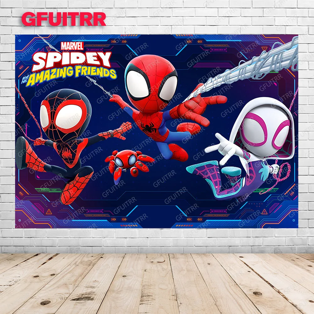 슈퍼 영웅 사진 배경 어린이 생일 만화 사진 배경 Spidey와 그의 놀라운 친구 사진 부스 소품