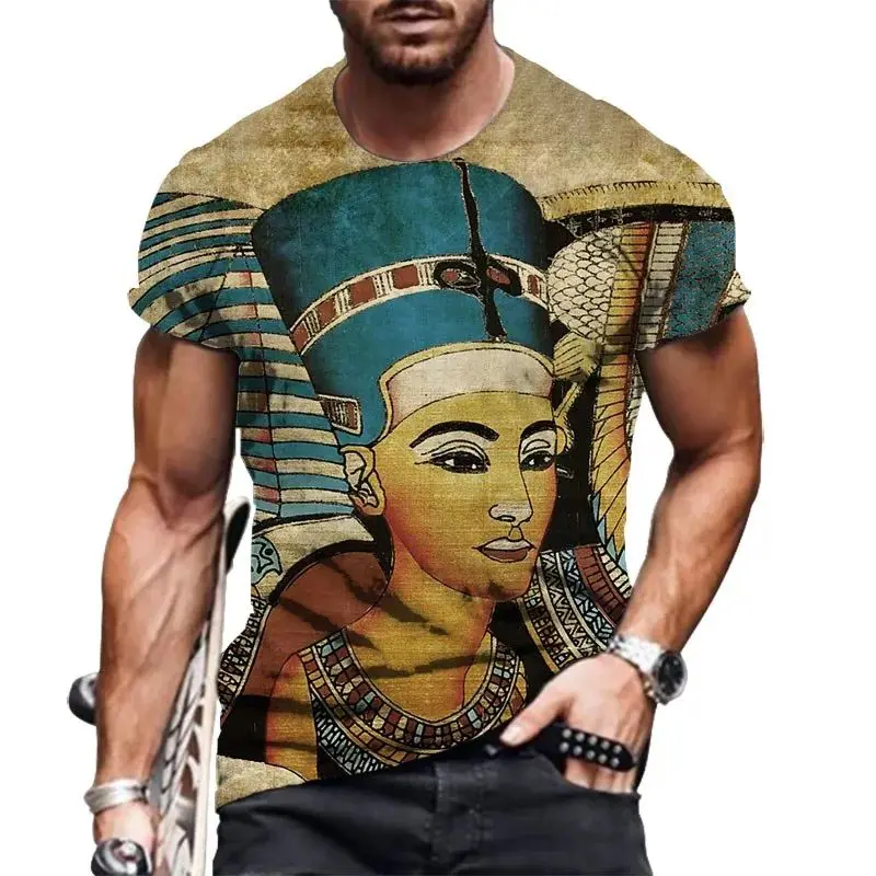 Summer Men\'s Harajuku Vintage Egyptian Elements Printed 3d Printed T-Shirt Fashion Breathable Plus Size O Neck Short Sleeve