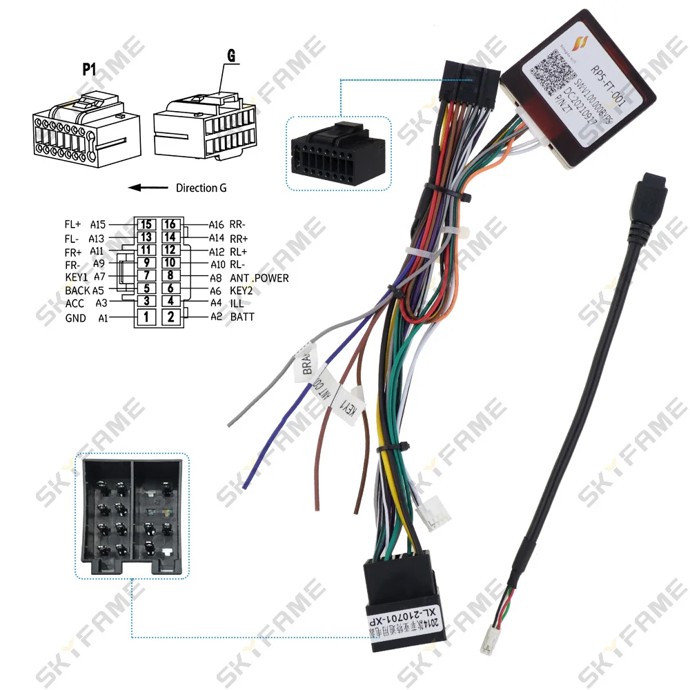 SKYFAME Wiązka przewodów samochodowych Canbus Box Adapter 16-pinowy kabel zasilający do Fiat Linea Bravo Punto Linea Fiorino Qubo Dobol RP5-FT-001