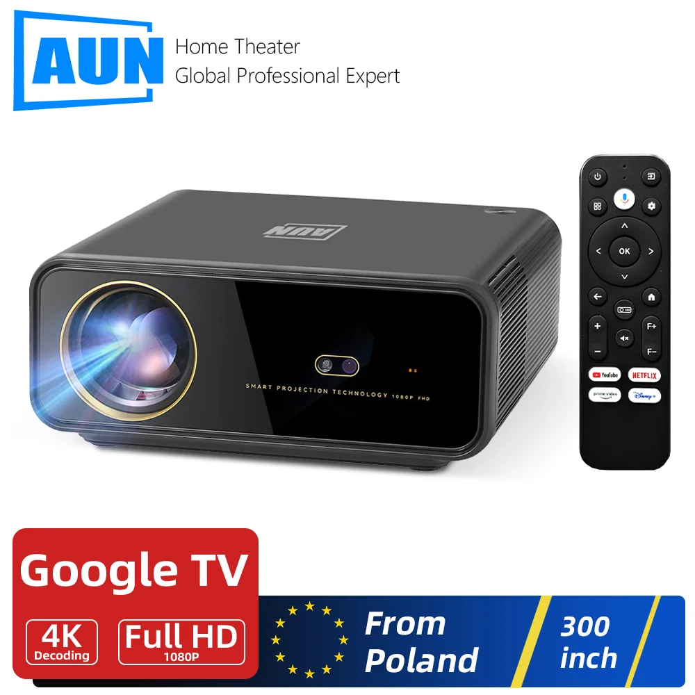 AUN Projector Android 4K Google GTV Netflix Youtube Licensed Widevine L1 Gemini AI 300 inch Portable Video Projector HDMI 2.1 Smart 3D MINI Home Theater HDR Movie Native Full HD 1080P Cinema U001 Pro TOF Ultra-fast Correction Technology