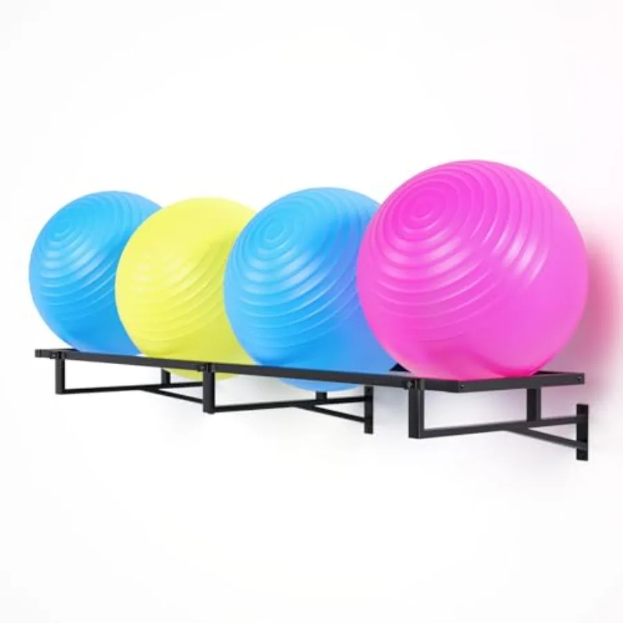 Yoga Ball Holder - Extra Large Wall Rack for Gym Garage Storage Steel Black Holds Stability/Theraband/Exercise/Barre Balls and