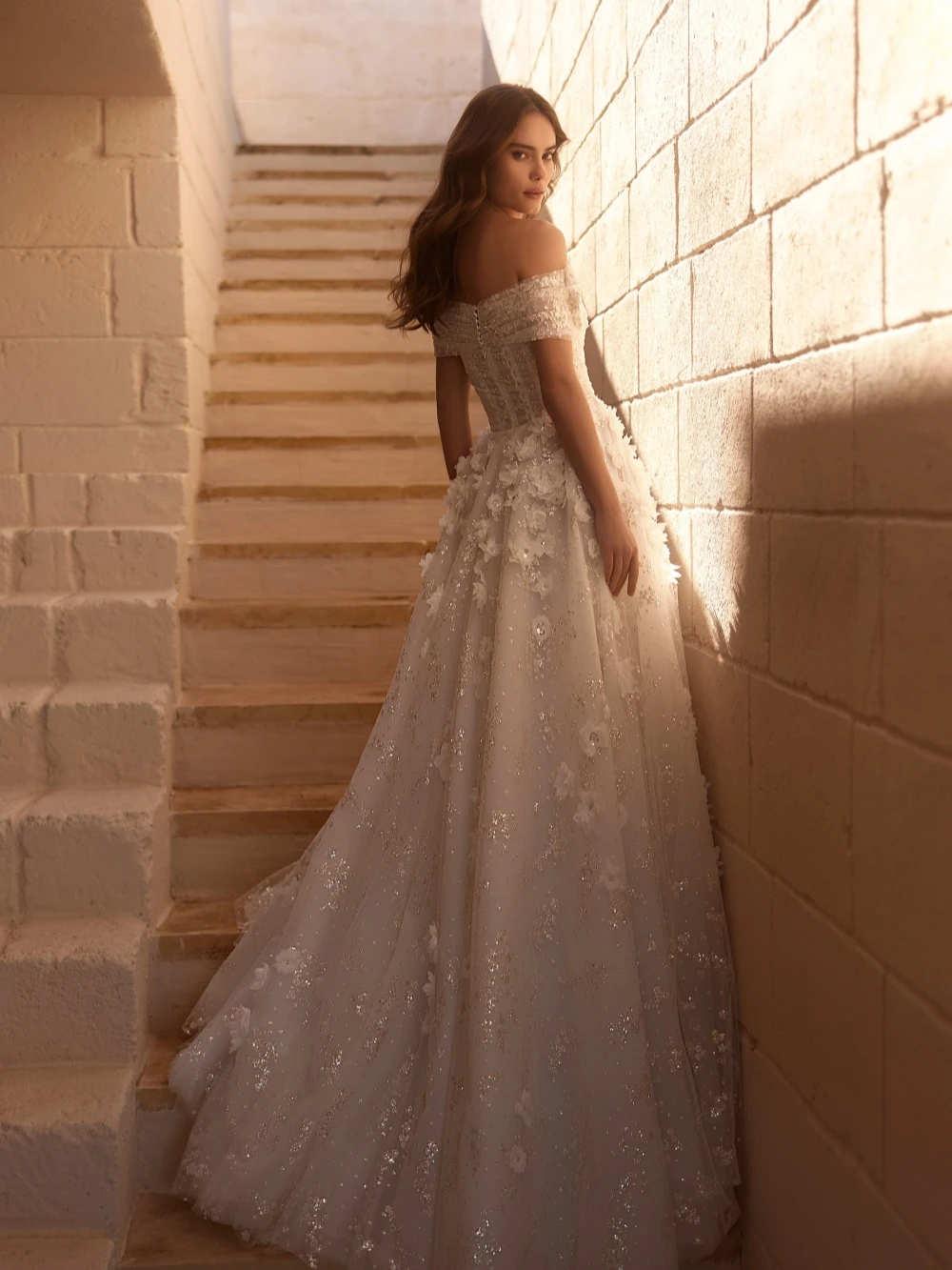 Superbe robe de mariée longue en Tulle, ligne a, fleurs 3D, paillettes brillantes, épaules dénudées, robes gracieuses personnalisées pour mariée