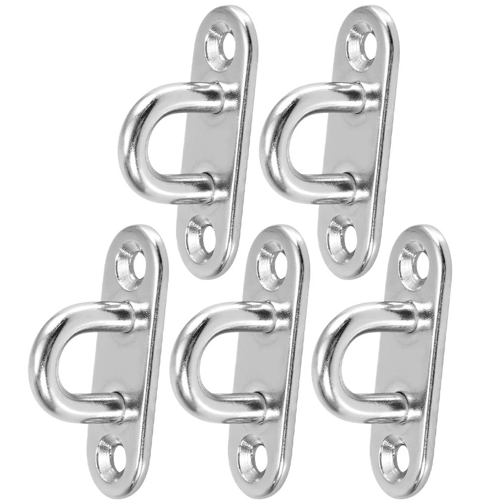 

5 Pcs D Design Screw Oblong Pad U-Shape Ring Wall Mount Eye Plate Hook Stainless Steel Metal Clothing Rack