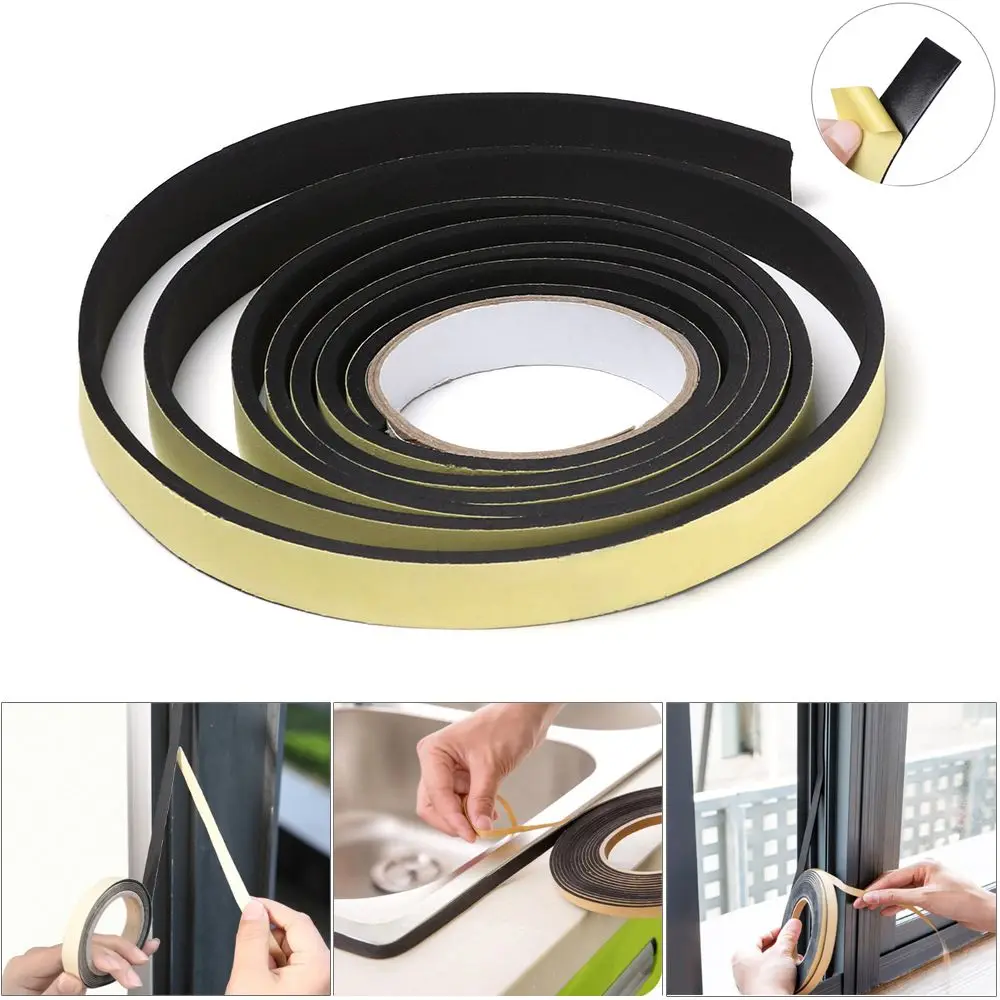 5/10 m selbstklebendes schwarzes EVA-Schaumband, Türdichtungsstreifen, Antikollisions-Fensterlücke, Zugluftstopper