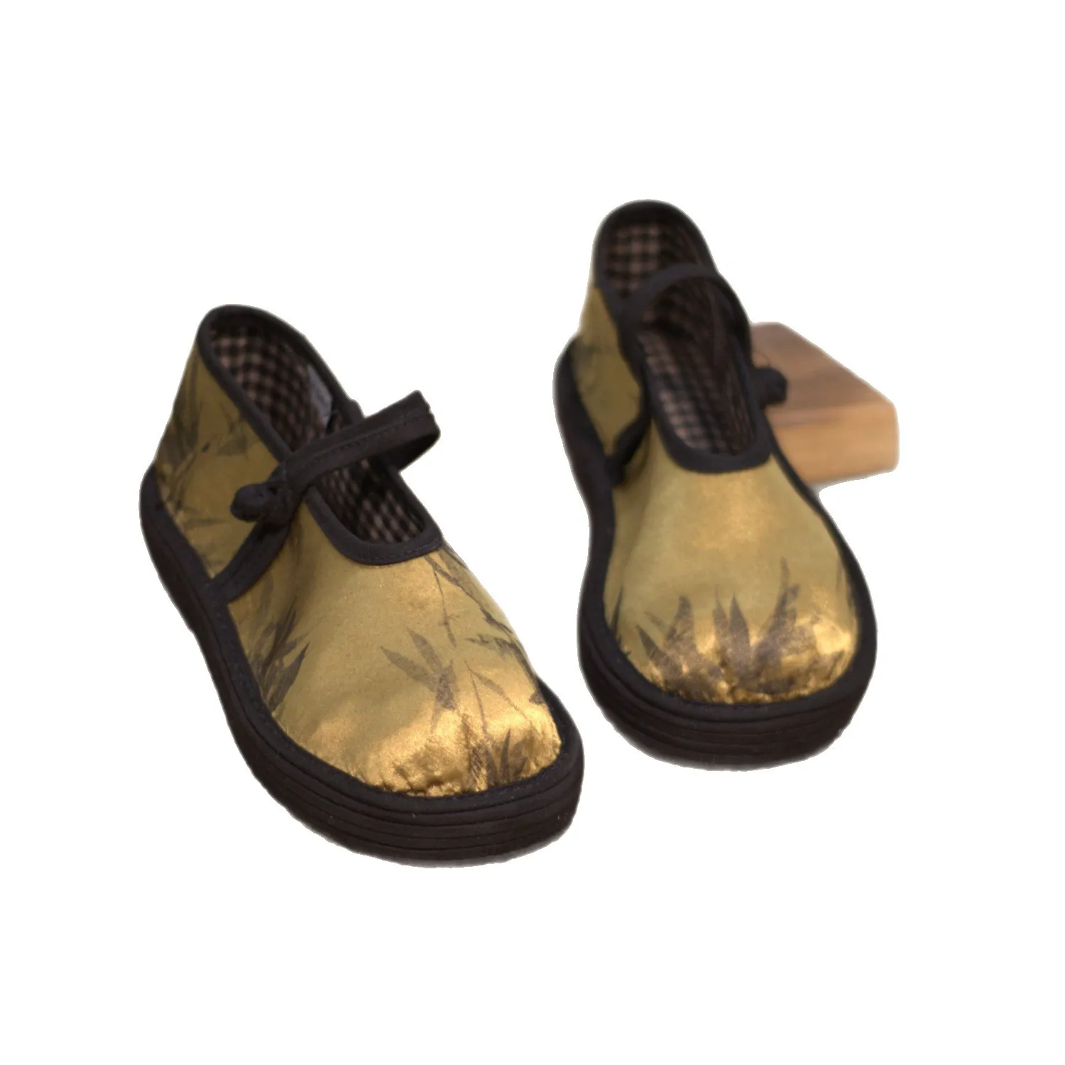 Mulberry silk satin women's shoes ink bamboo disc buckle single shoes lasagna shoes traditional ethnic style flat bottom