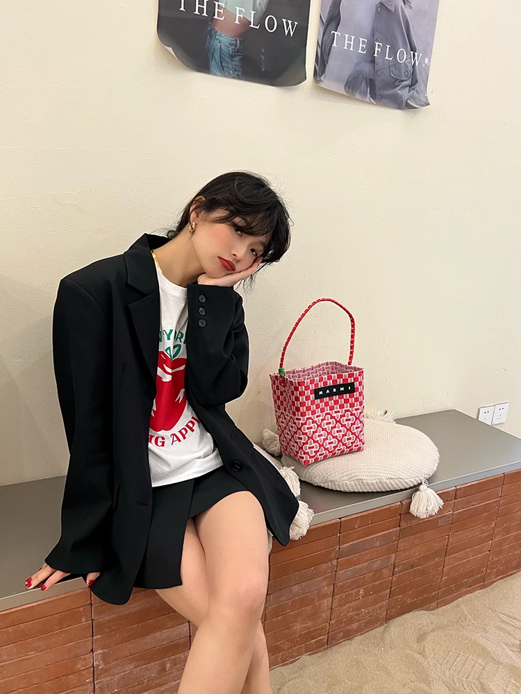 طقم بدلة ربيعية أنيقة للنساء، جاكيت بليزر + تنورة قصيرة بتصميم مميز، طقم أنيق، وصول جديد لأوائل الربيع #5