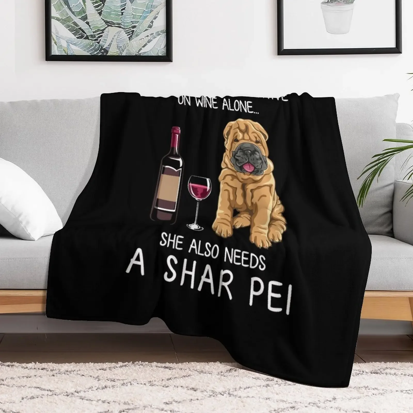 Shar Pei and wine Funny dog Throw Blanket funny gift Decorative Beds Polar Furry Blankets