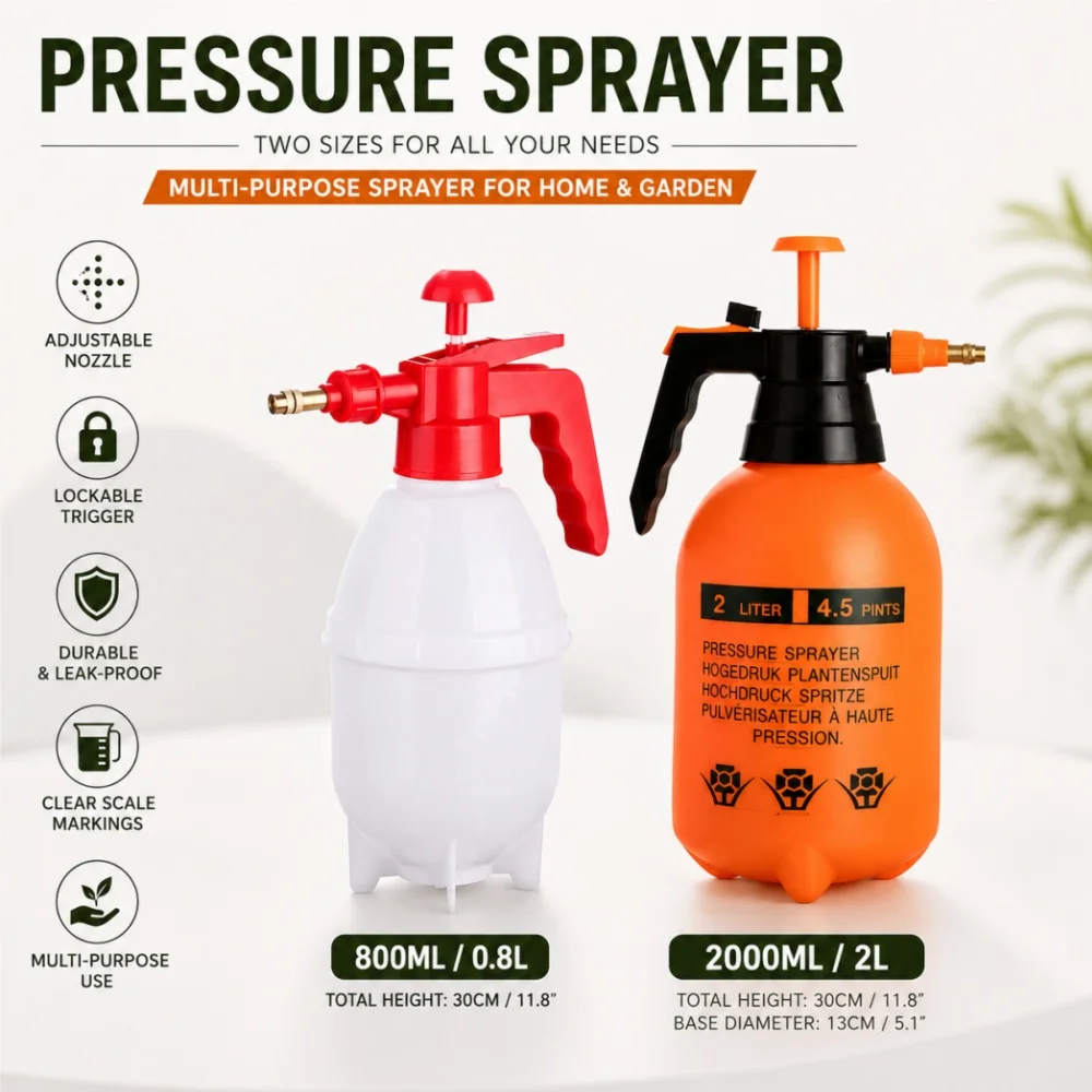 Garden Pressure Sprayer Pump Action Adjustable Brass Nozzle Plant Watering Can Continuous Spray Lock Bottles