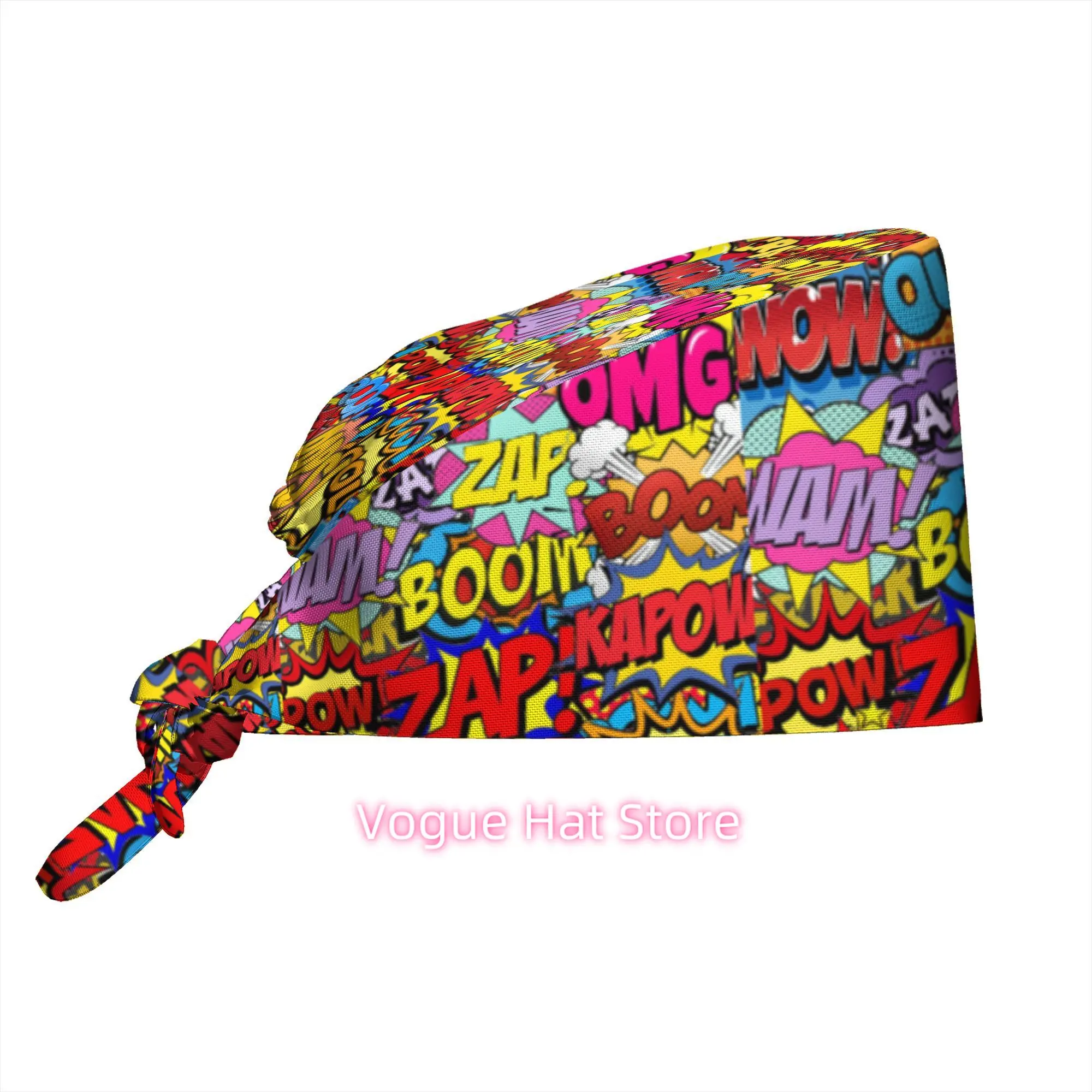 1pc of a Work Hat Featuring a Vibrant Comic Book Style with Pop Art Word Bursts, Designed in a Retro Vintage Theme, Perfect for