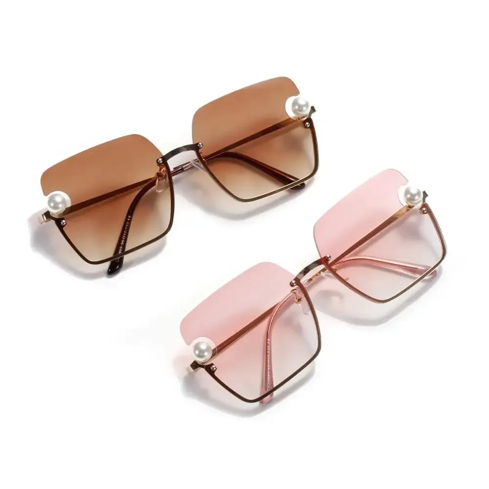 *Pearl Women Sunglasses Matel Semi Rimless Frame Super Luxury brand designer Glasses Fashion Ladies Shades