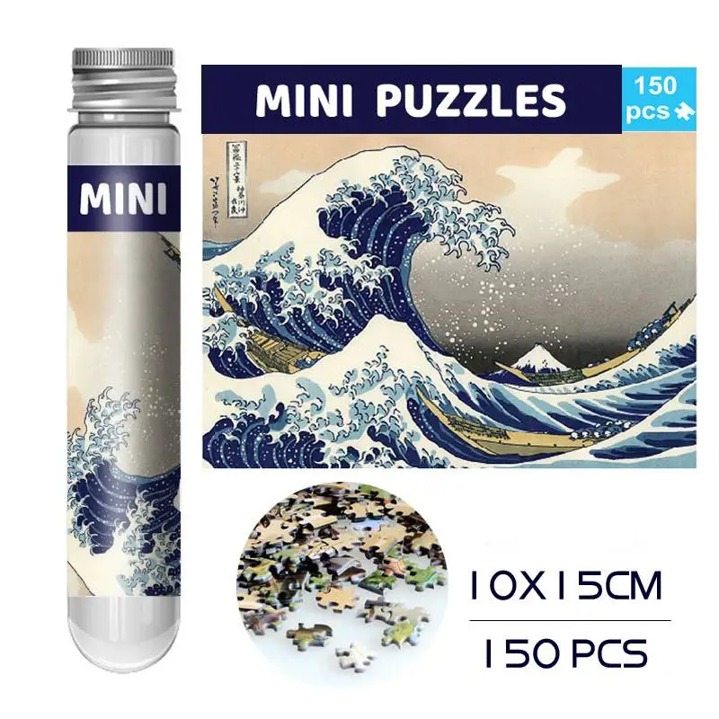 150PCS Mini Test Tube Jigsaw Puzzle The Great Wave Off Decompression Fidget Toys Famous Painting Puzzle for Aldult Family Game