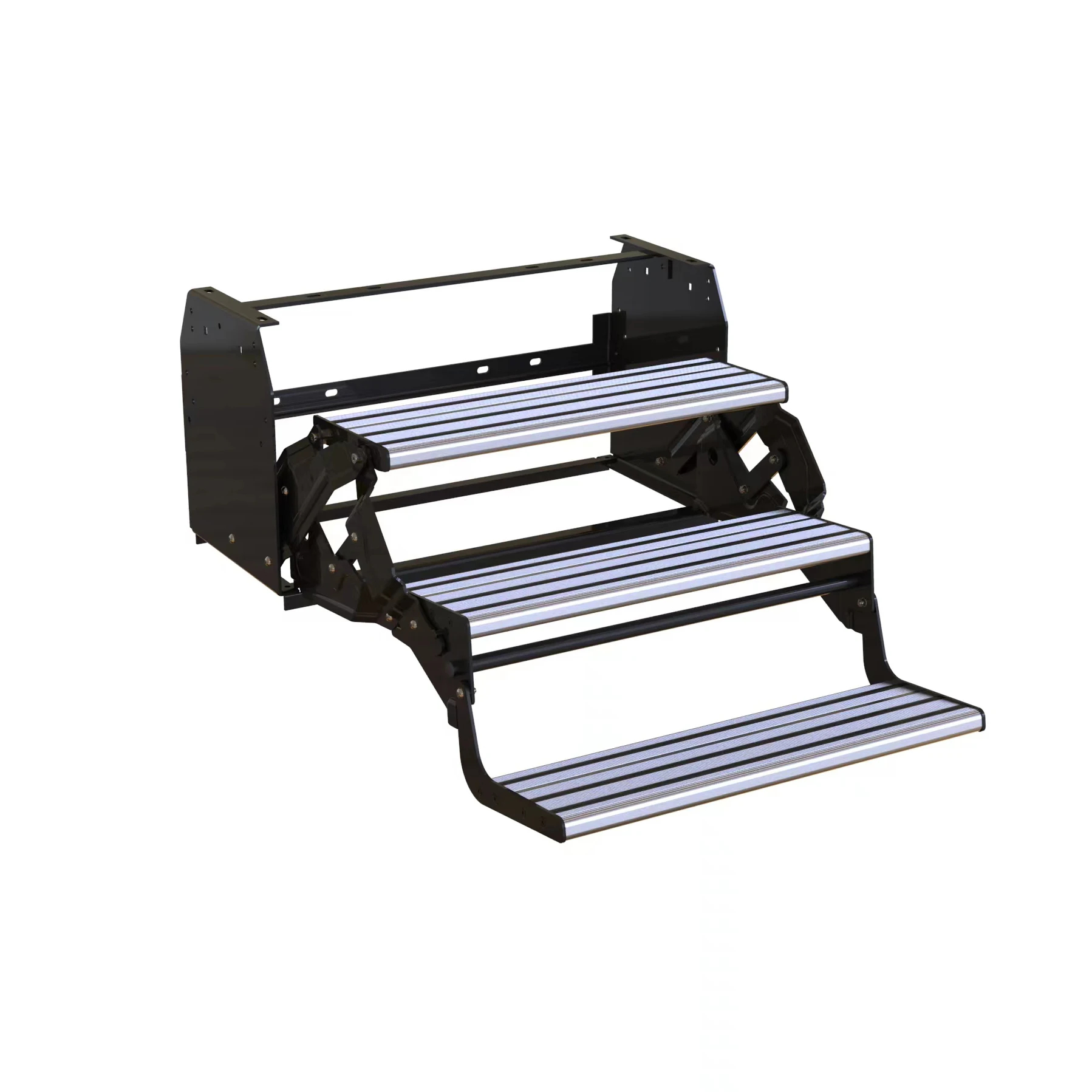 Anti-Slip High Strength Aluminum Manual Pull-Out RV Steps Three-Step For Caravan Truck Trailer Silver Black