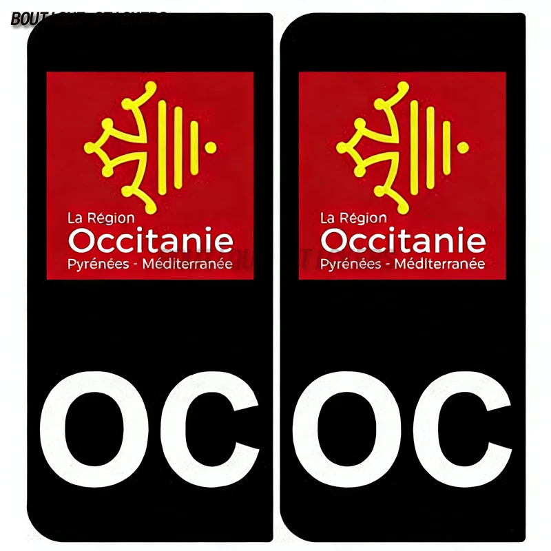 2 délicats OC Occitanie - Identifiant Européen plaque d'immatriculation autocollants imperméables en PVC pour voitures et motos
