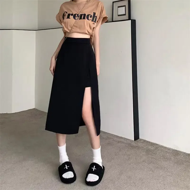 롱 스커트 여성 캐주얼 사이드 슬릿 디자인 봄 여름 레이디 팔다스 빈티지 패션 심플 S-3XL 엘라스틱 웨이스트 엘레강트 솔리드 인스