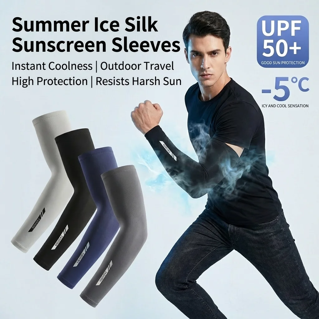 

UPF 50+ UV Protection Arm Sleeves Ice Silk Cool Breathable Elastic Sports Arm Guards for Men Women Cycling Sunscreen Arm Covers