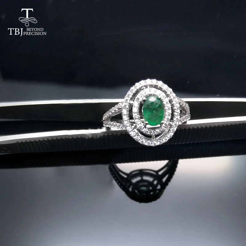 TBJ, 100% natural zambia green emerald ring 925 sterling silver with gift box for women as best gift