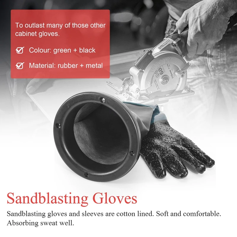 Sandblasting luvas 60cm, peças sandblaster com anéis para gabinete sandblast